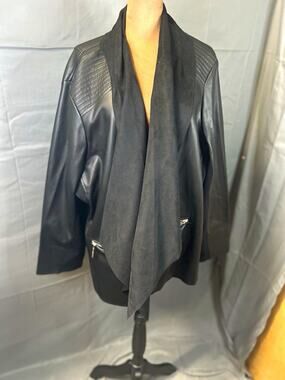 Avenue Women’s 26/28 4X Black Faux Leather Moto Jacket Plus Size Waterfall
